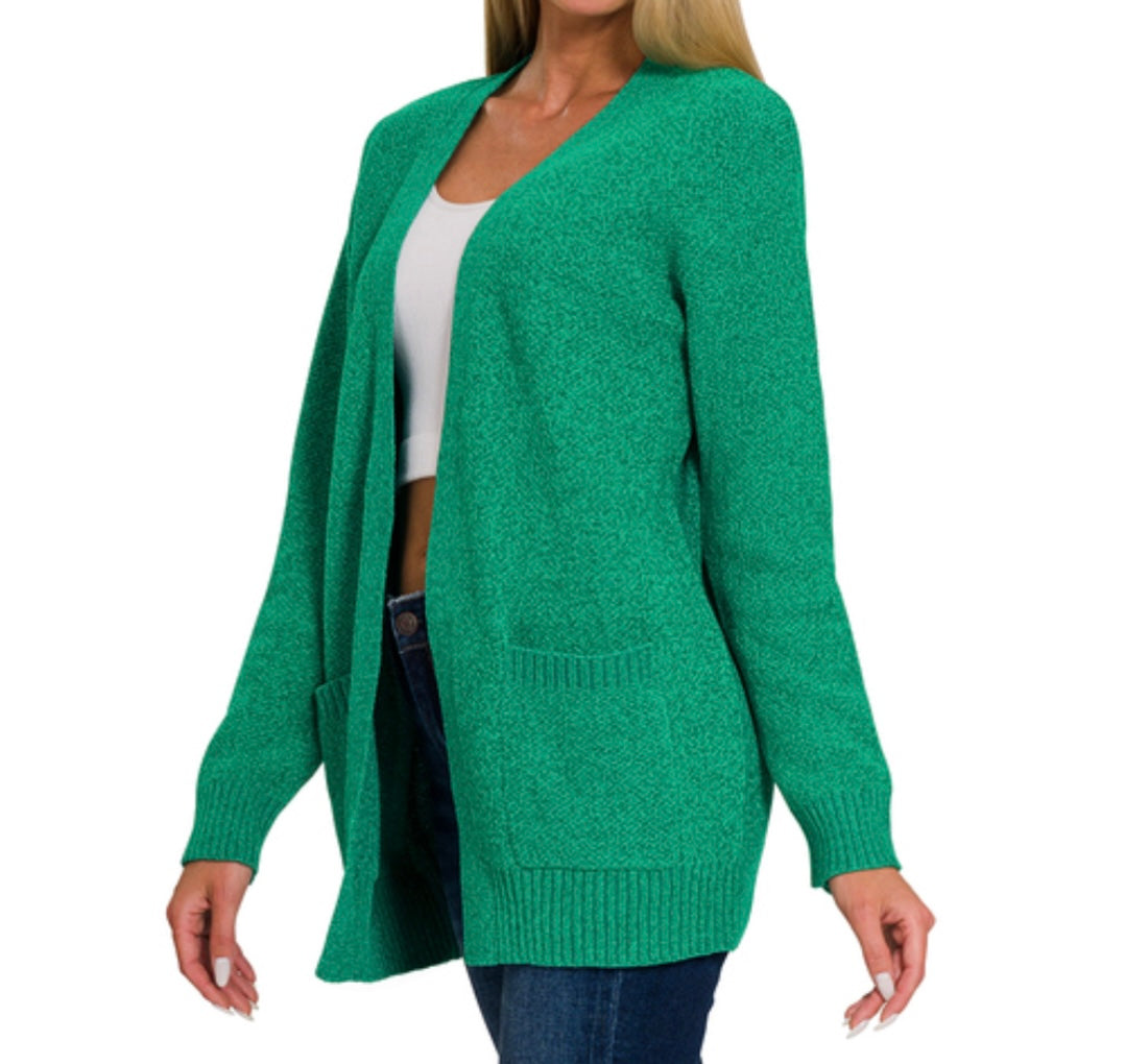 Cozy Vibes Sweater Cardigan, Kelly Green