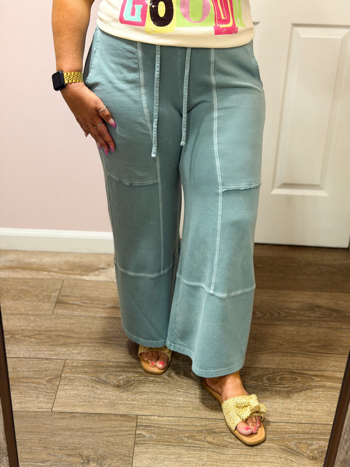 Next Level Wide Leg Pants, Ash Mint