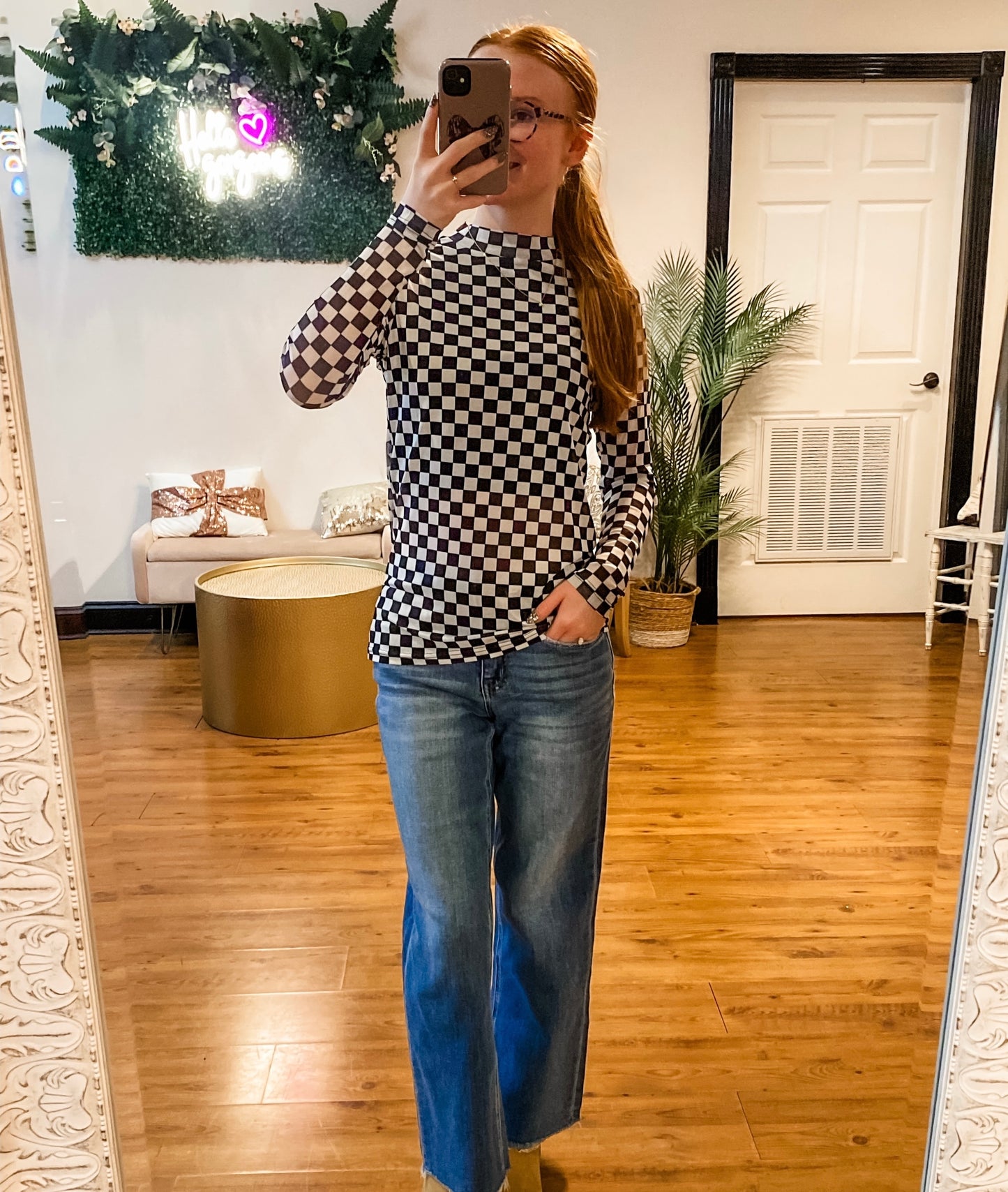 Checkered Mesh Top, Black
