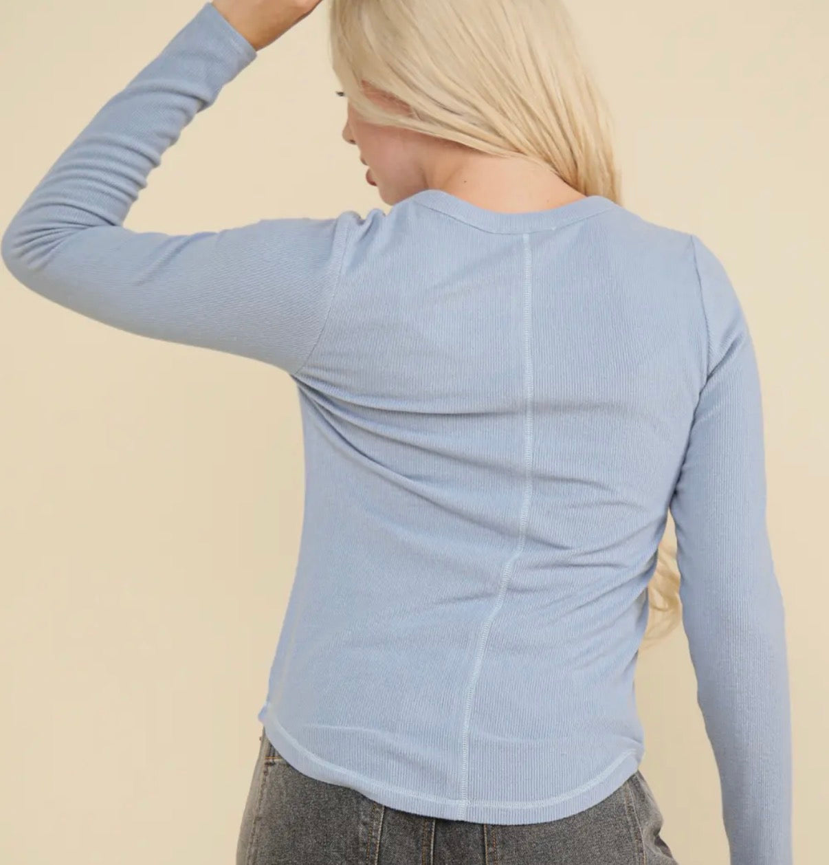 Snap Button Ribbed Top, Sky