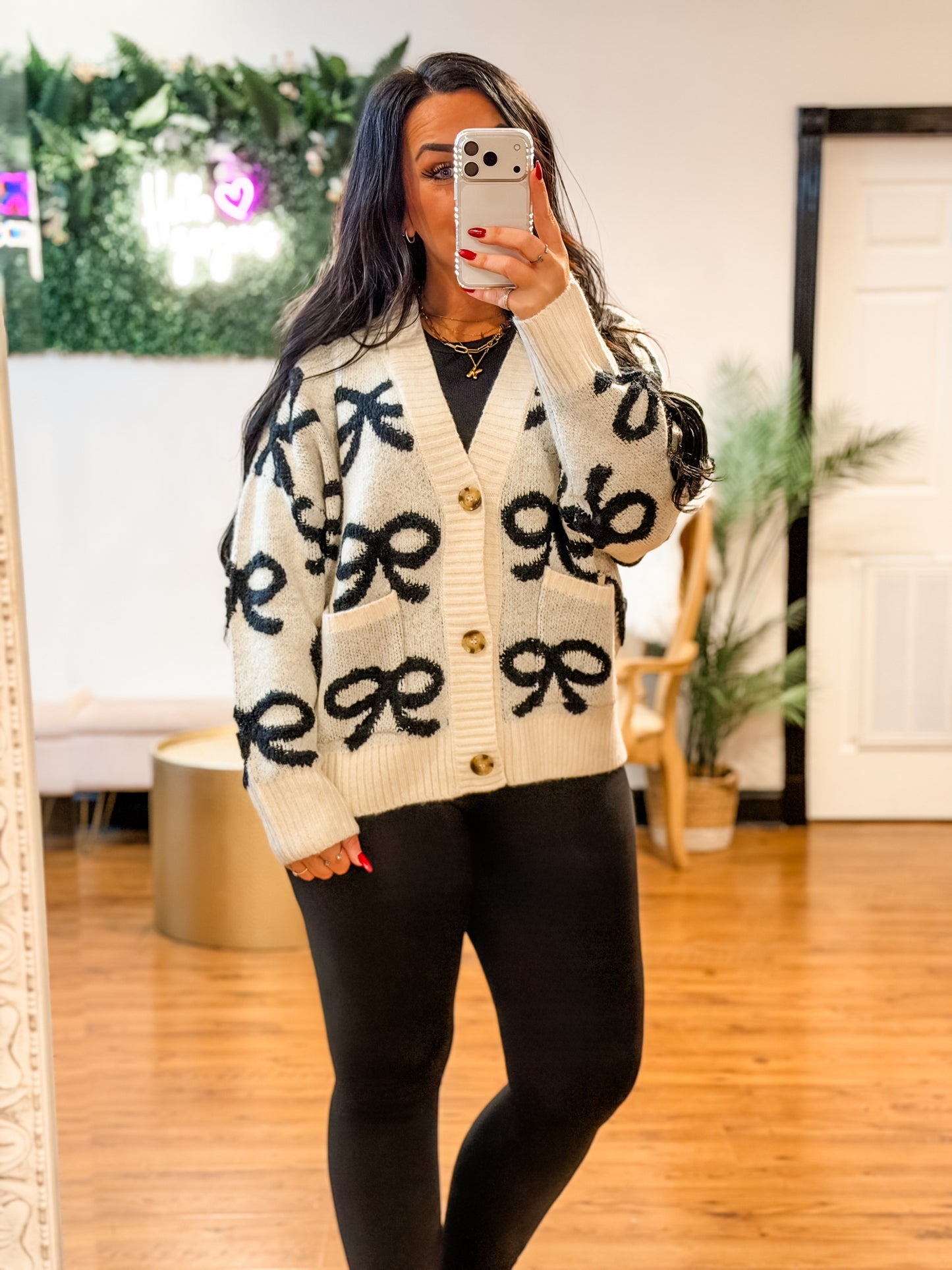 Bow Pattern Button Down Cardigan