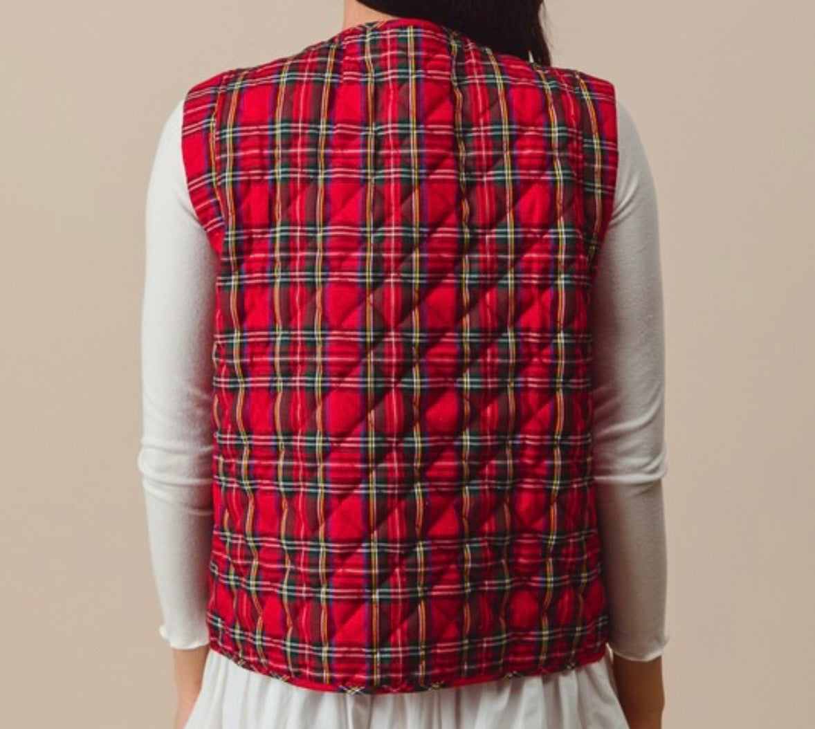 Plaid Quilted Ribbon Tie Vest