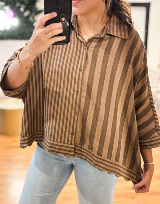 Mixed Stripe Button Down Top