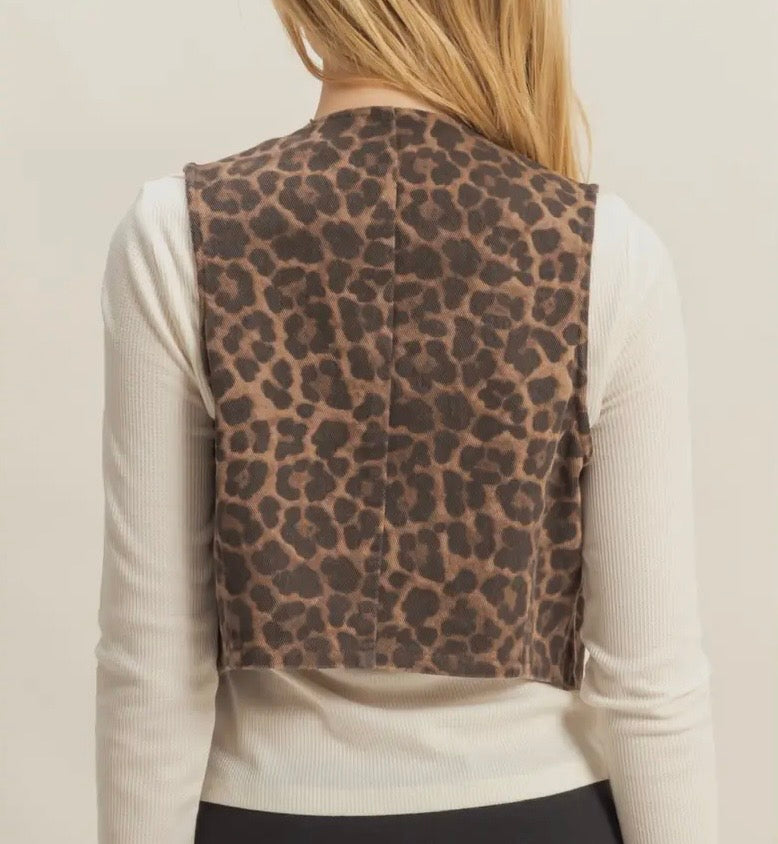 Leopard Print Denim Vest