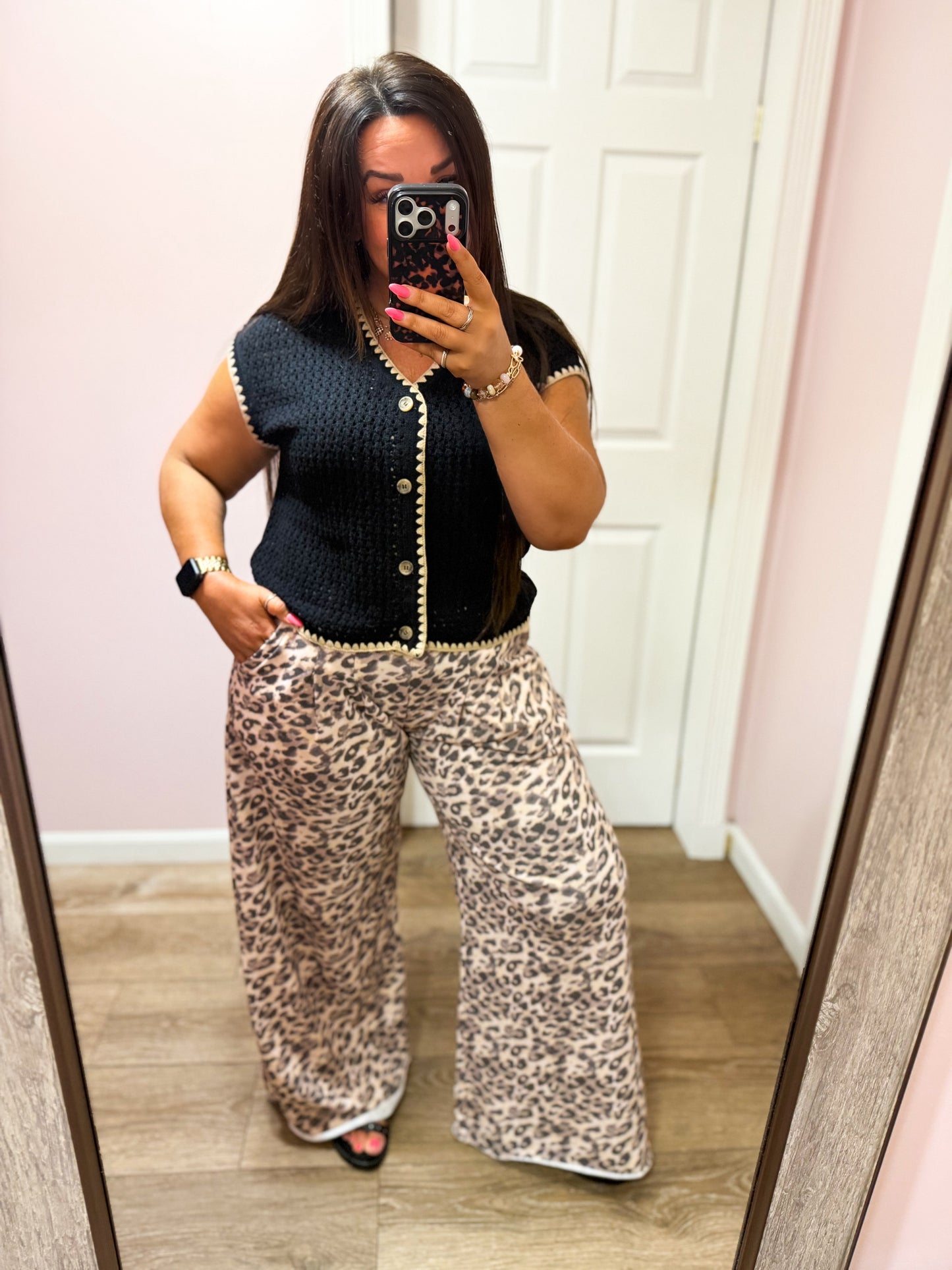 Contrast Stitch Crochet Knit Cardigan