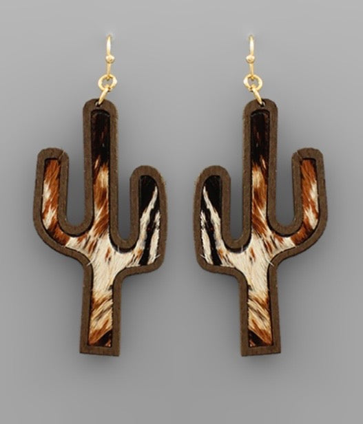 Cowhide Cactus Earrings