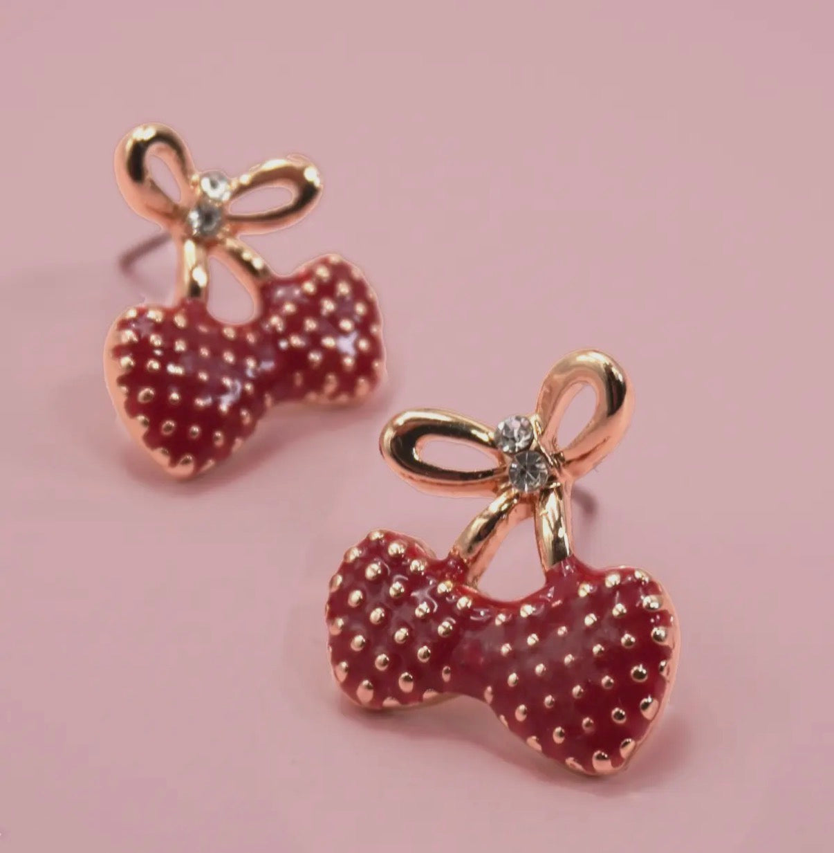 Bow Heart Cherry Stud Earrings