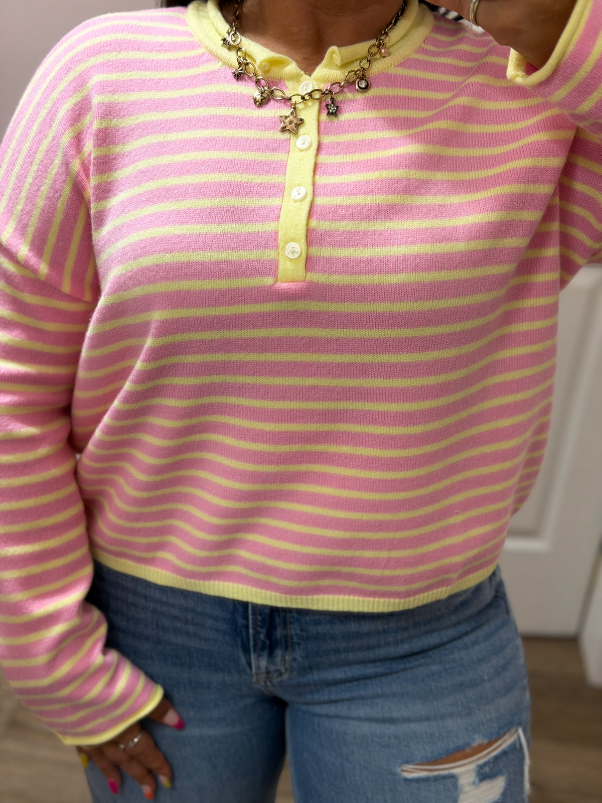 Sweet Life Striped Henley Knit Top