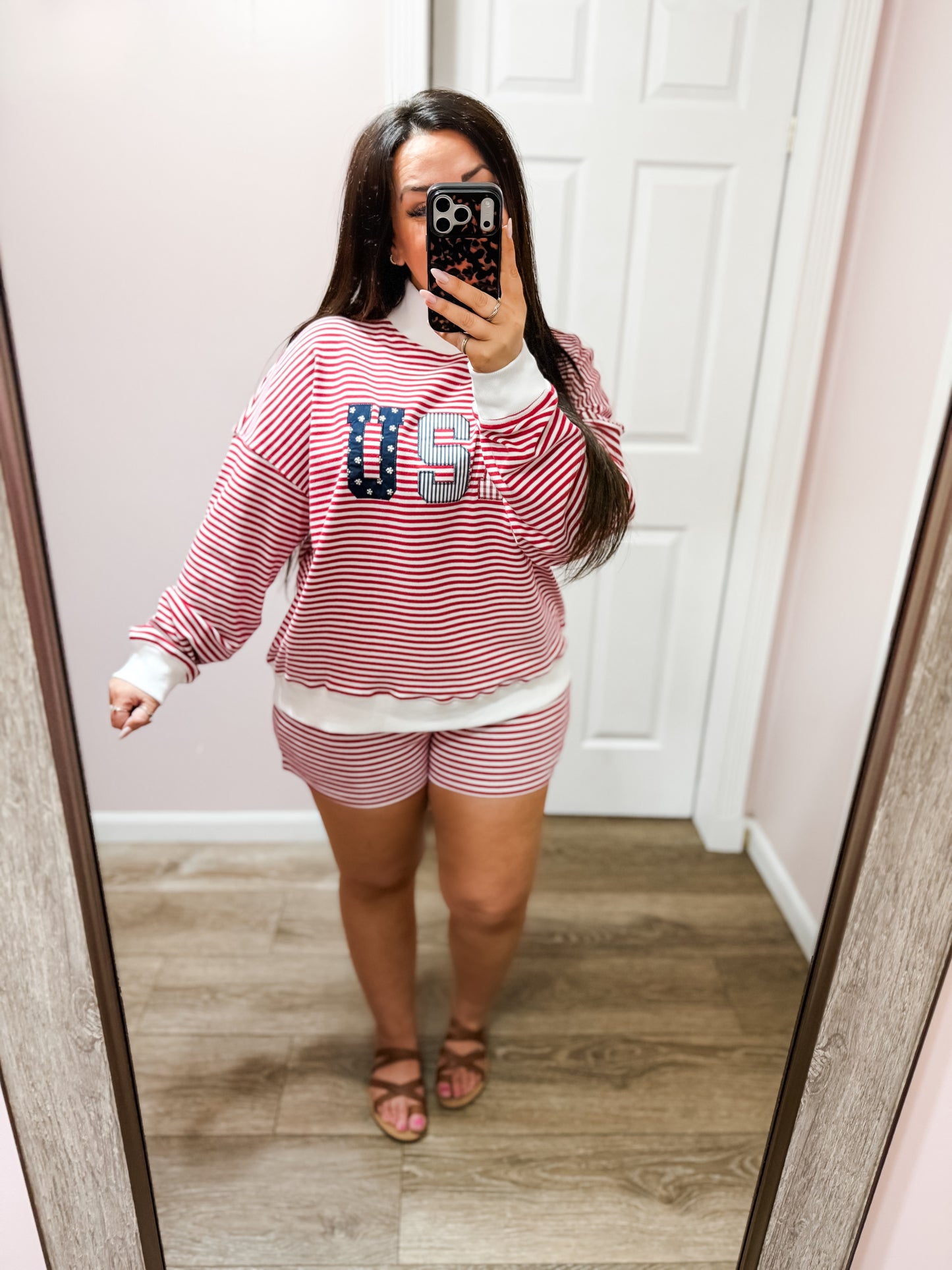 USA Stripe Mock Neck Pullover