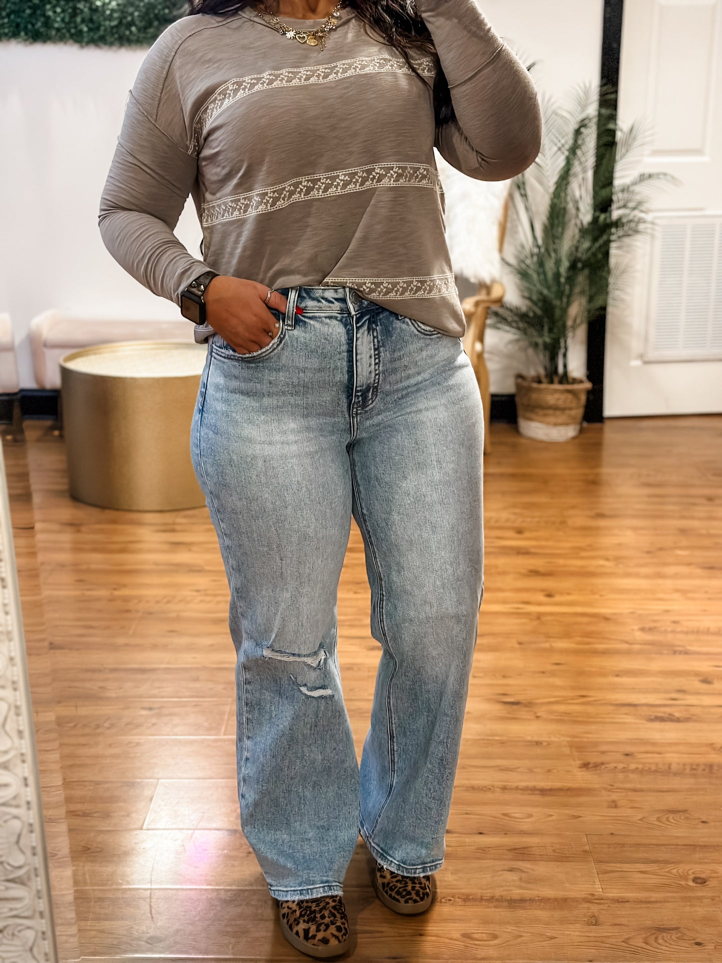 Embroidery Striped Top