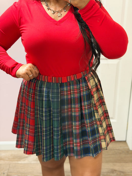 Plaid Color Block Pleated Mini Skort