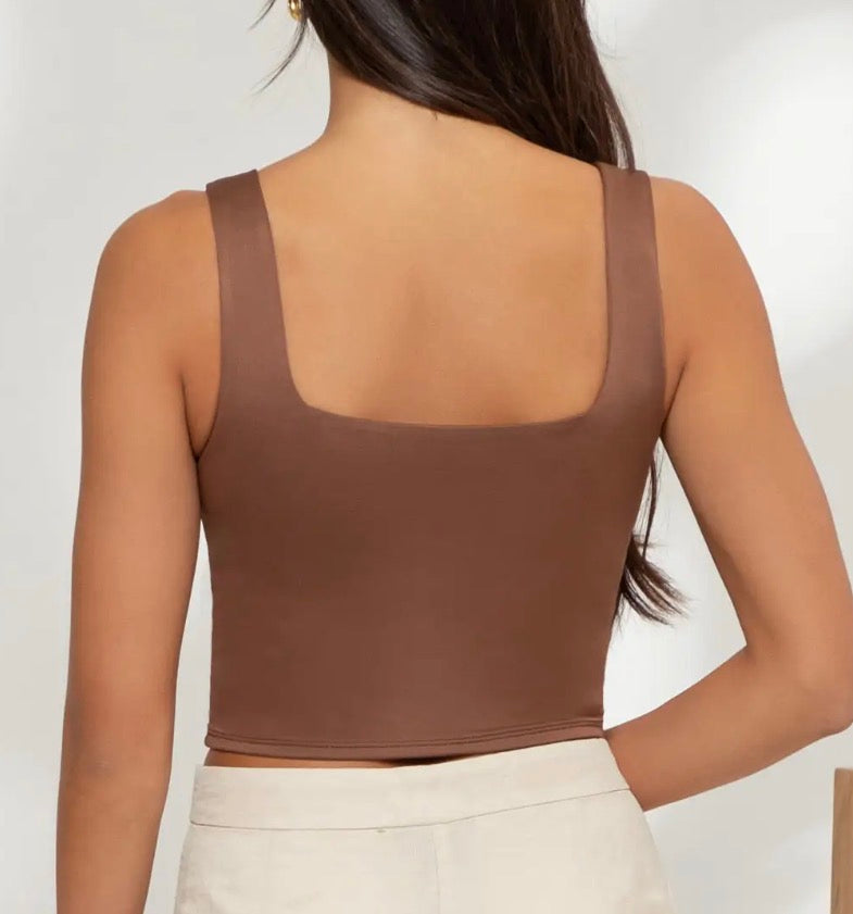 Square Neck Cropped Tank, Chocolate