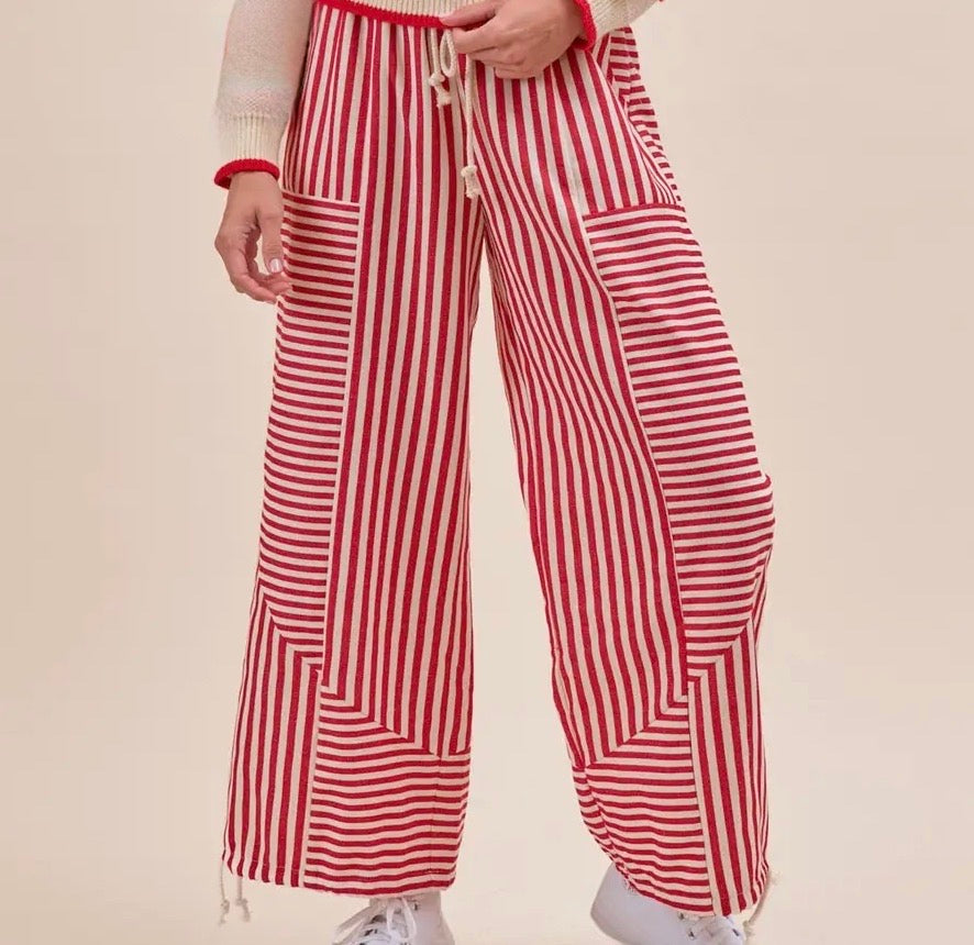 Straight Forward Mixed Stripes Pants, Red