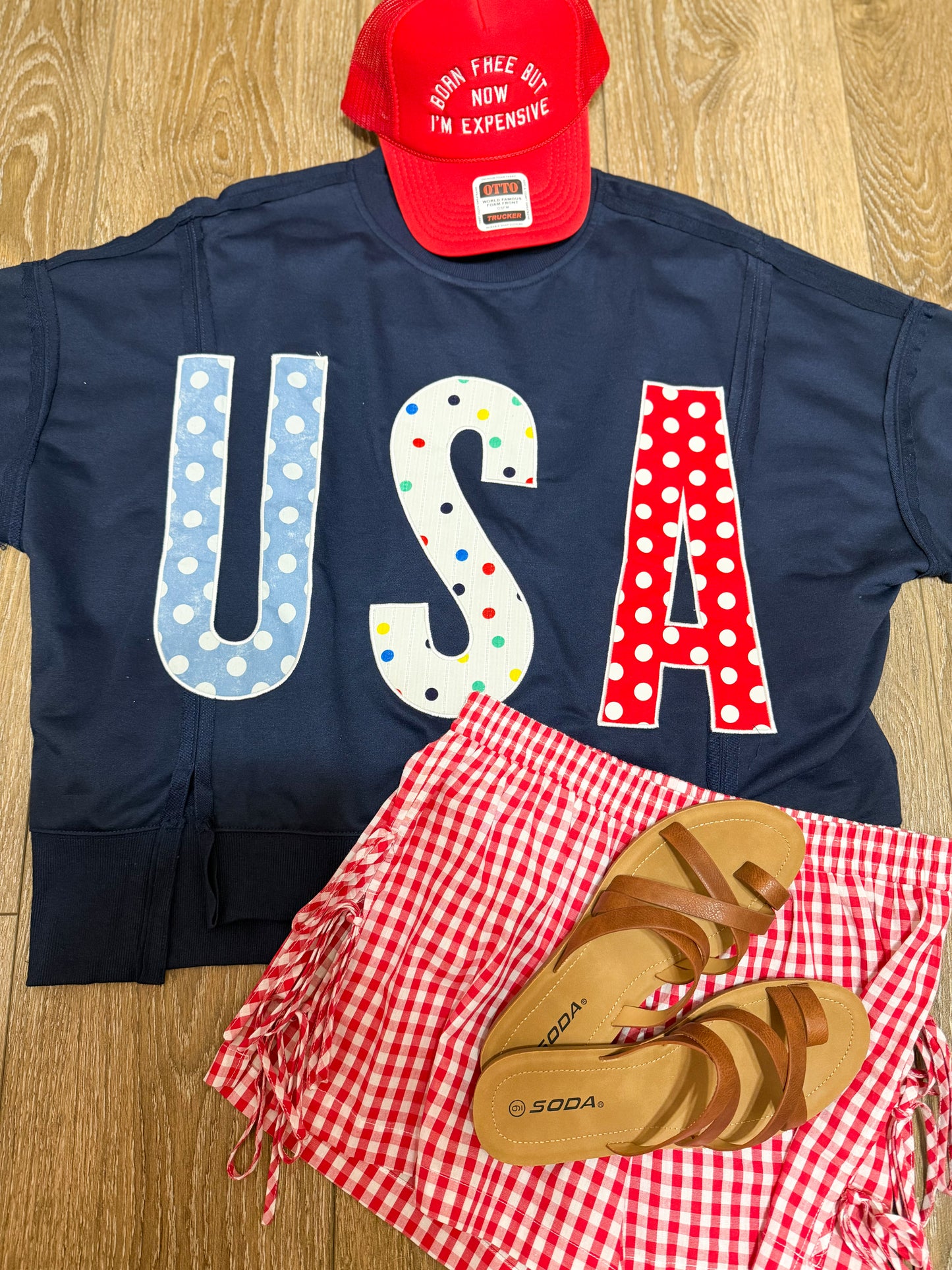 Polka Dot “USA” Lettered Top