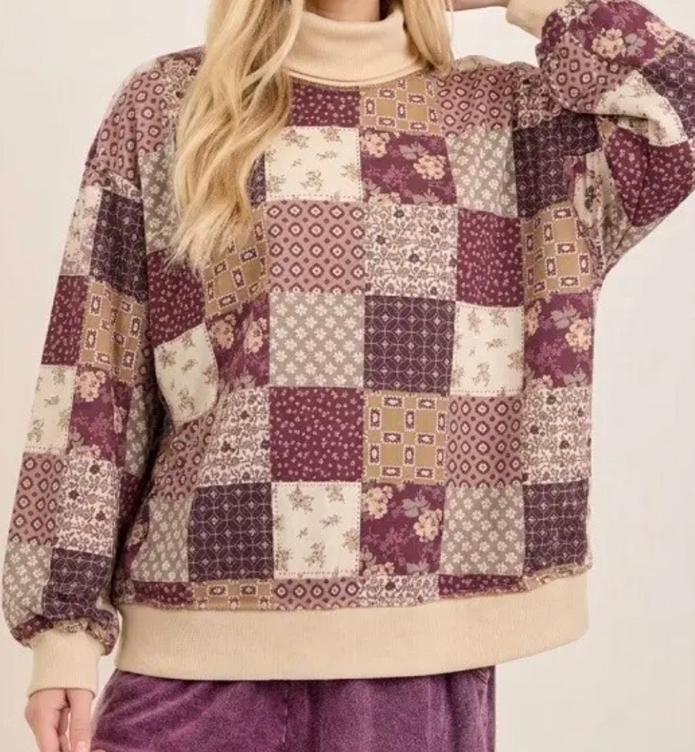 Patchwork Mockneck Pullover