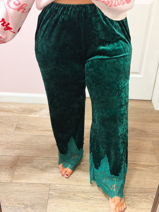 Lace Trim Velvet Pants