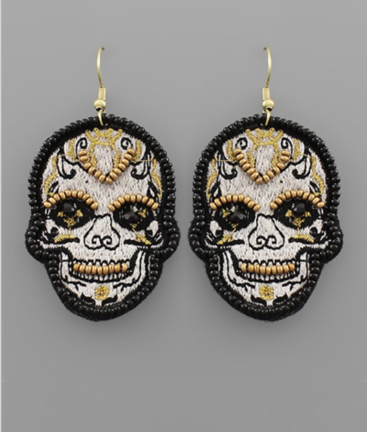 Embroidered Skull Earrings