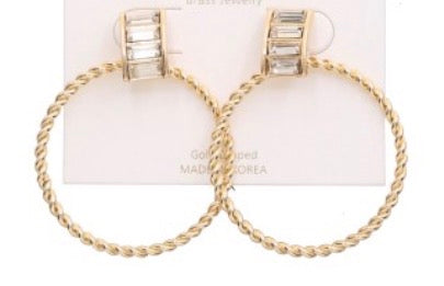 Crystal Bar Twisted Hoop Earrings