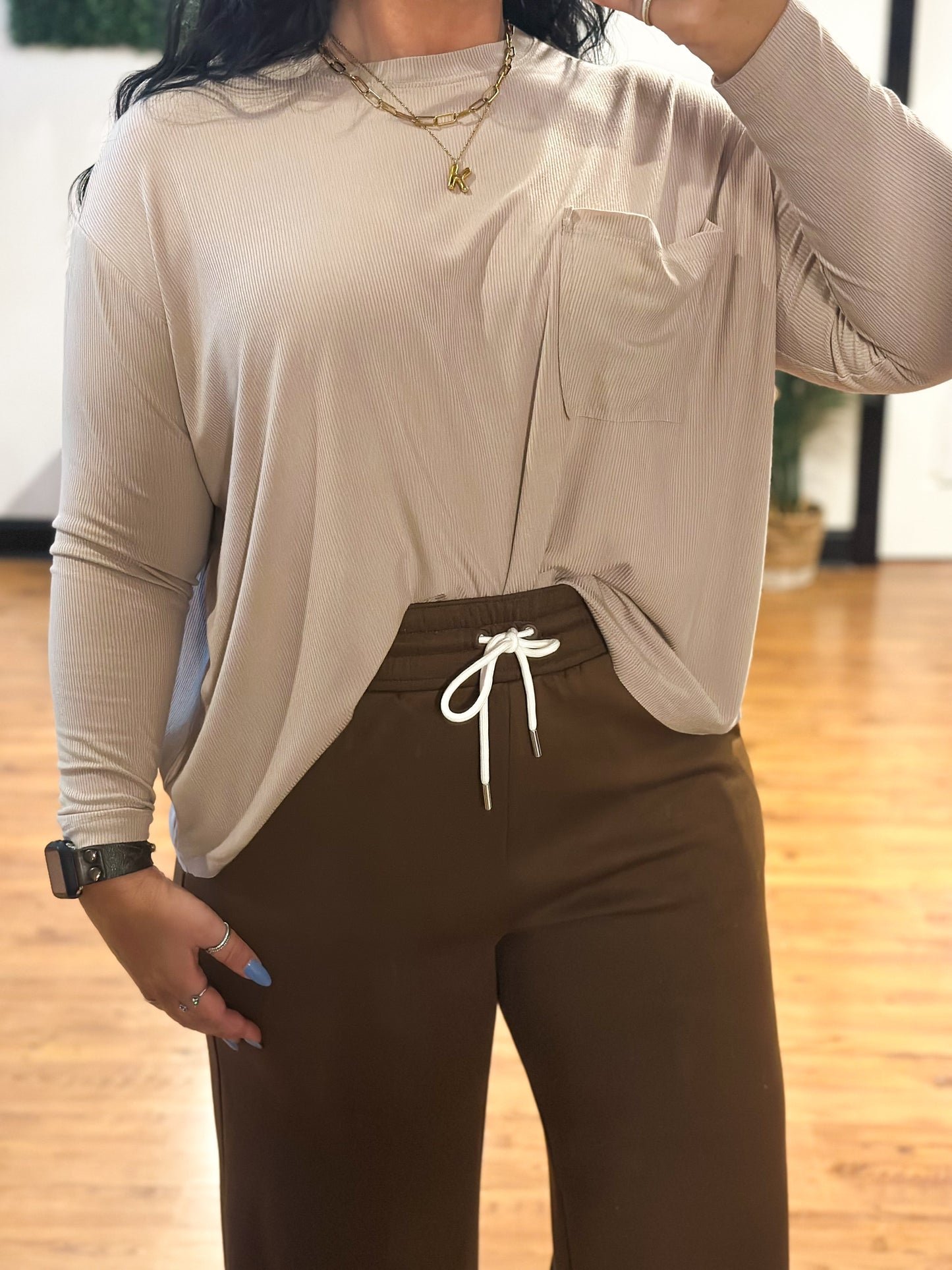 Layered Comfort Top, Beige