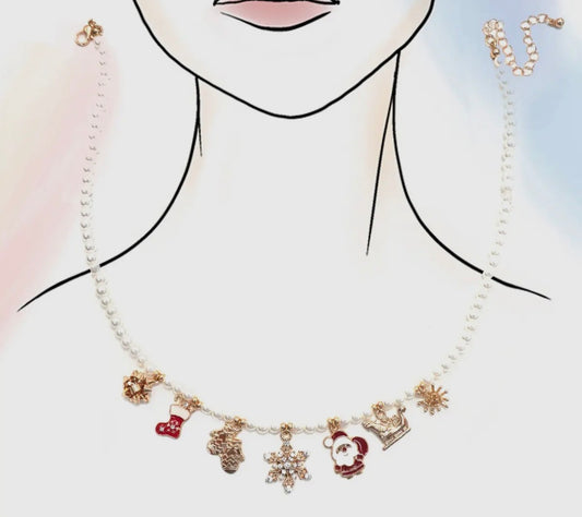 Pearl Chain Christmas Charm Necklace