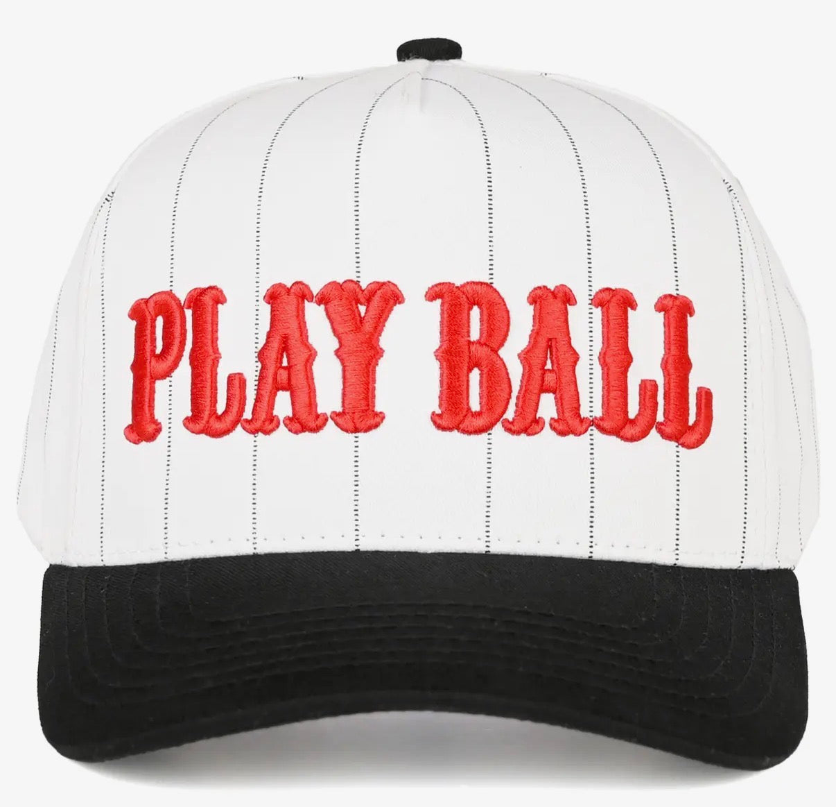 “Play Ball” Striped Trucker Hat