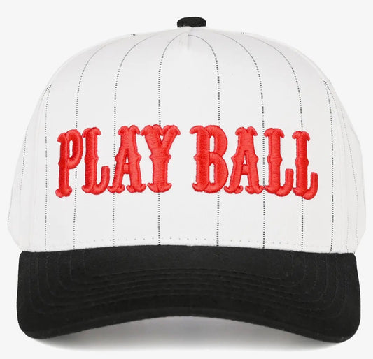 “Play Ball” Striped Trucker Hat