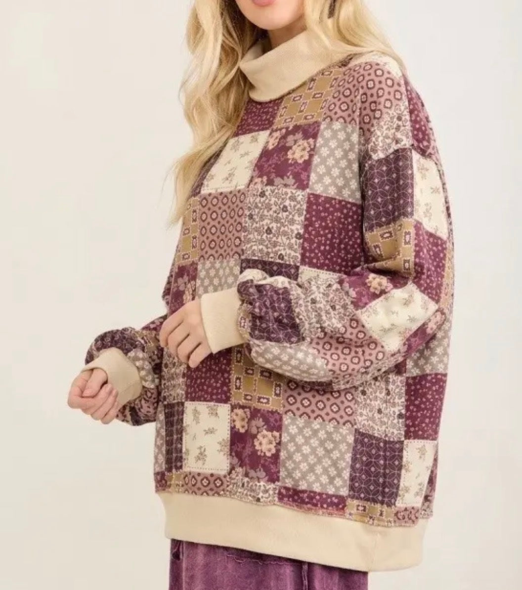Patchwork Mockneck Pullover