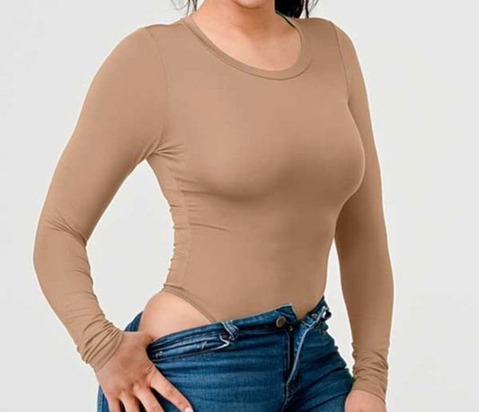 Crew Neck Bodysuit, Beige