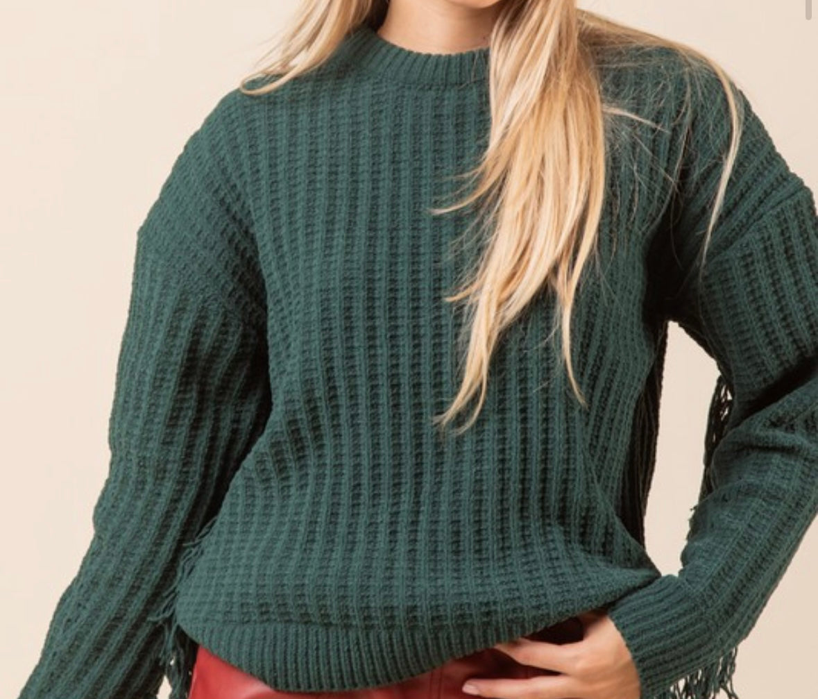 Gone Country Fringe Detail Sweater, Forest