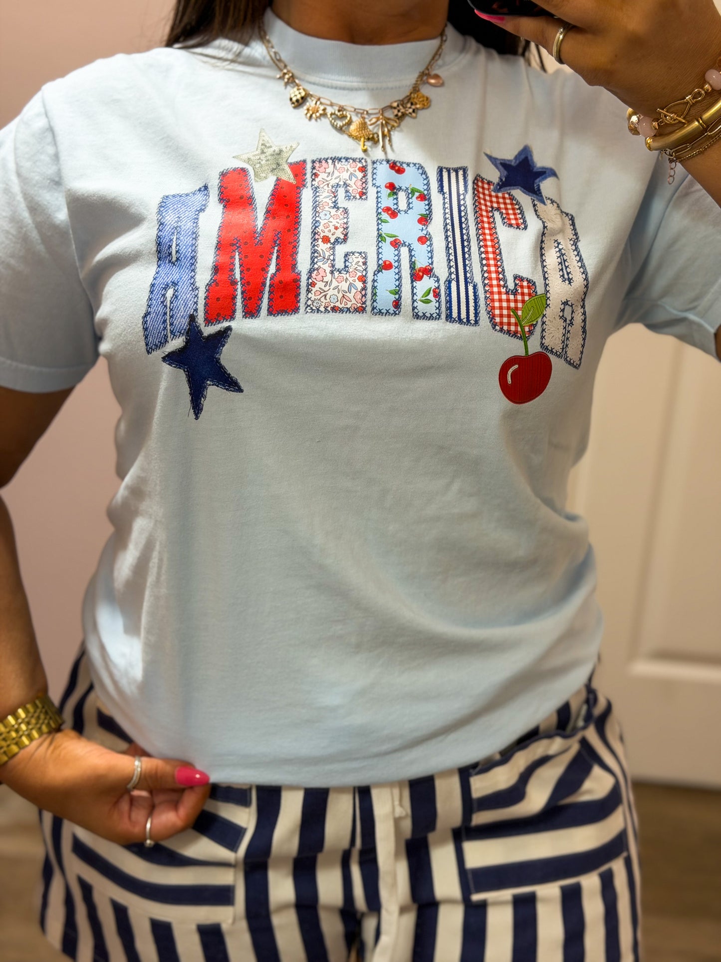 America Mixed Print Tee