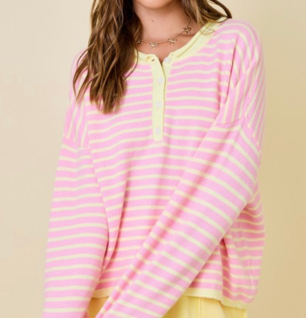 Sweet Life Striped Henley Knit Top