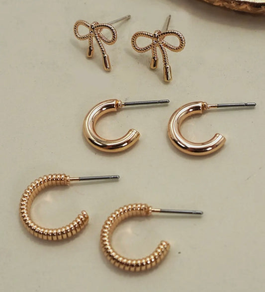 Mini Bow Hoop Earrings Trio