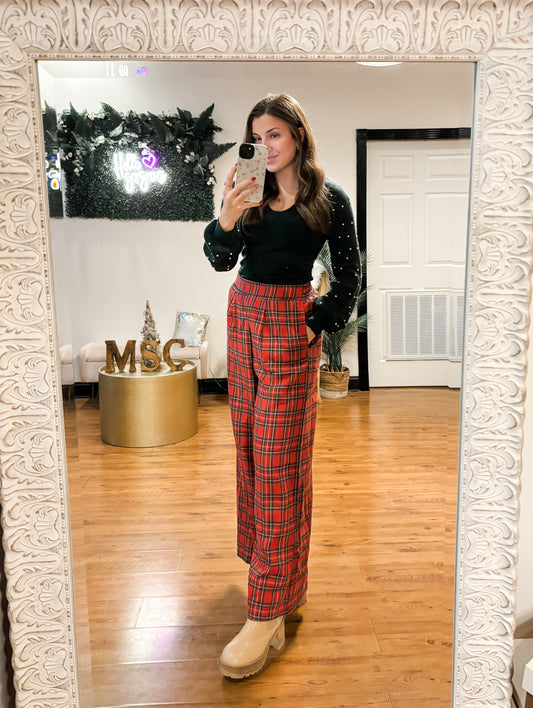 Plaid Print Wide Leg Pants