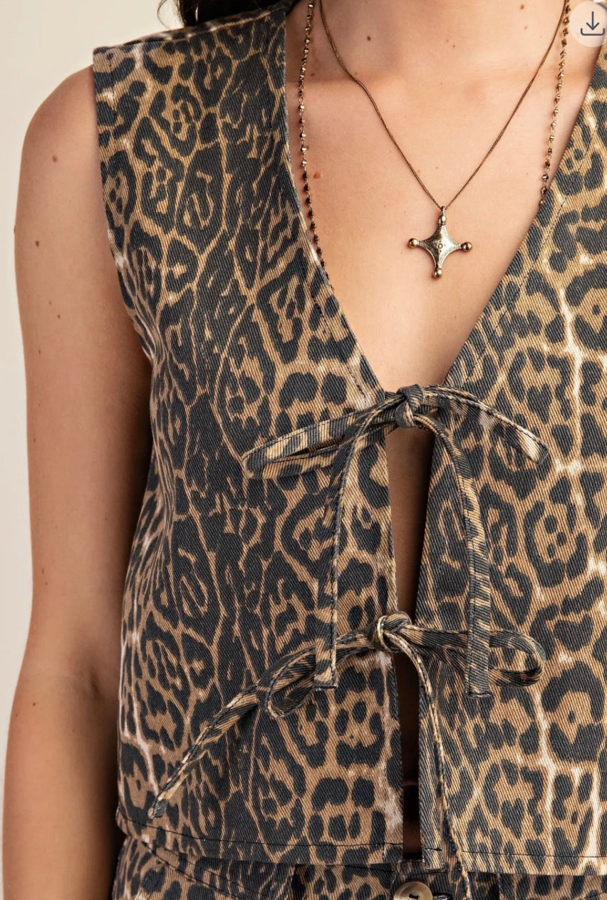 Leopard Tie Front Vest