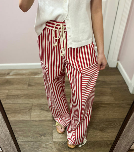 Straight Forward Mixed Stripes Pants, Red