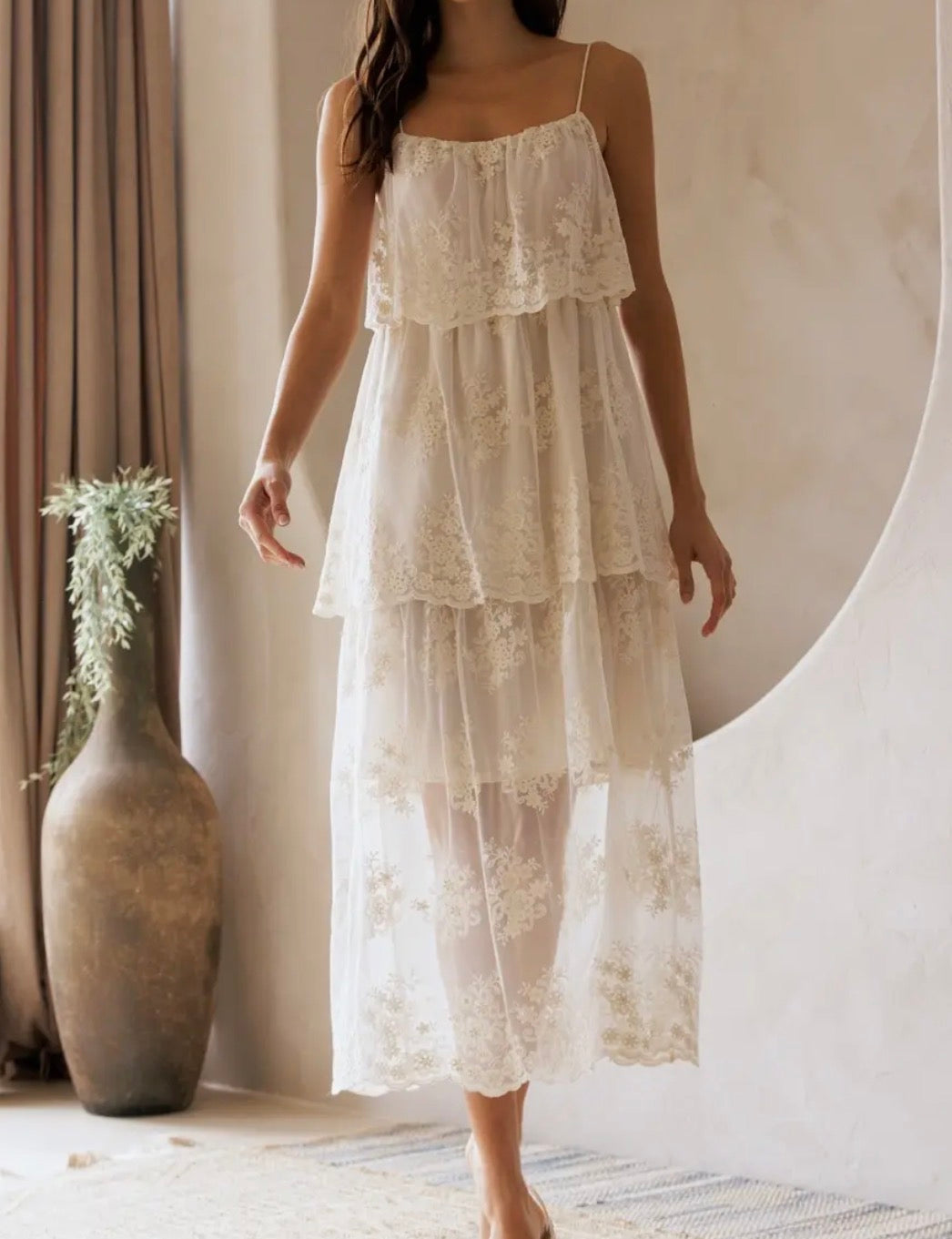 Sunset Breeze Floral Tiered Lace Dress