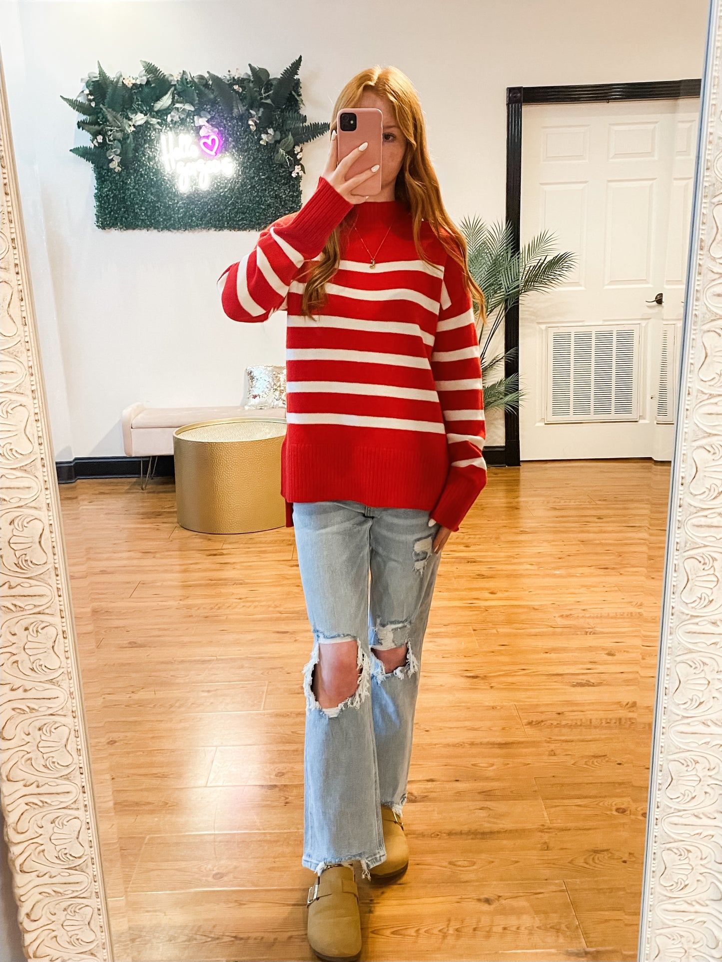 Striped Mock Neck Sweater