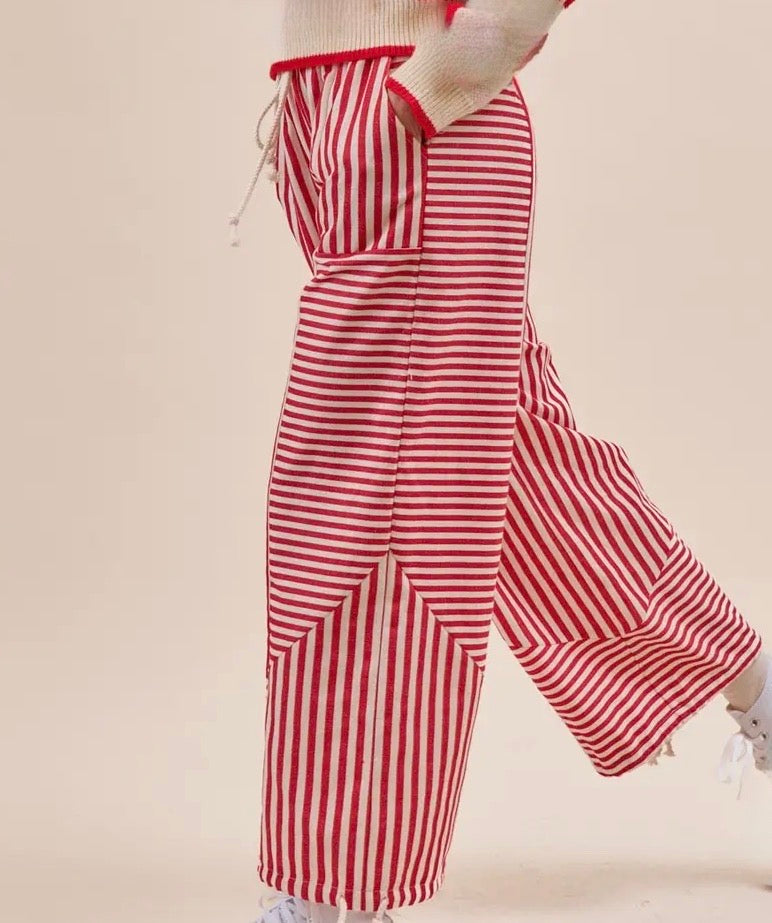 Straight Forward Mixed Stripes Pants, Red