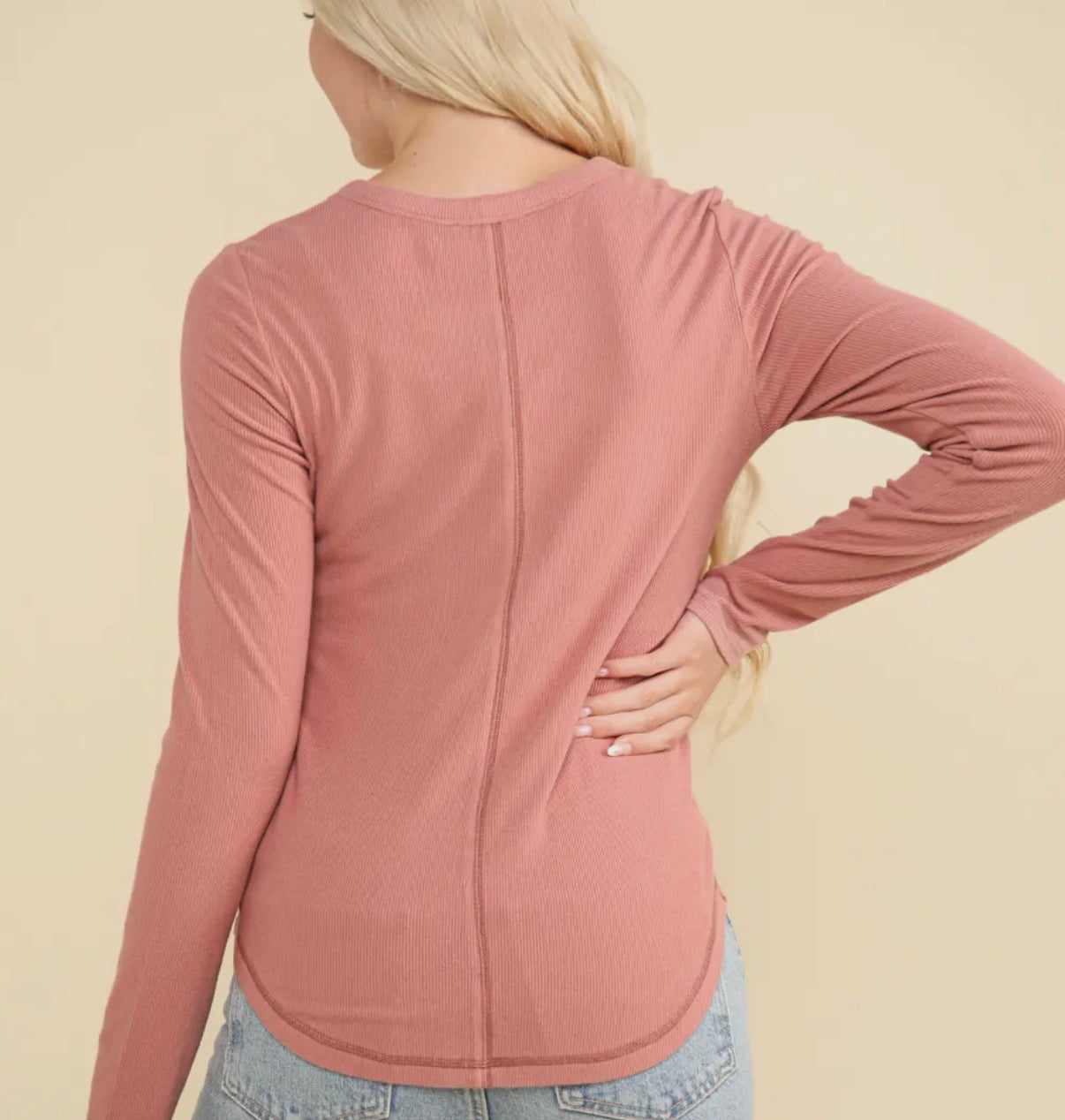 Snap Button Ribbed Top, Rose