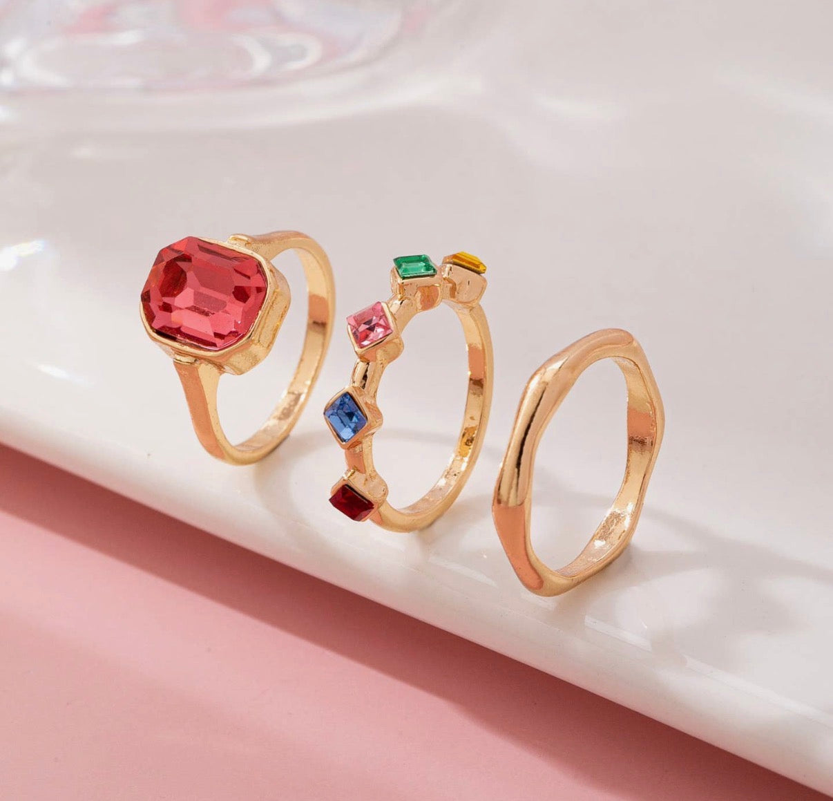 Rainbow Gemstone Ring Set