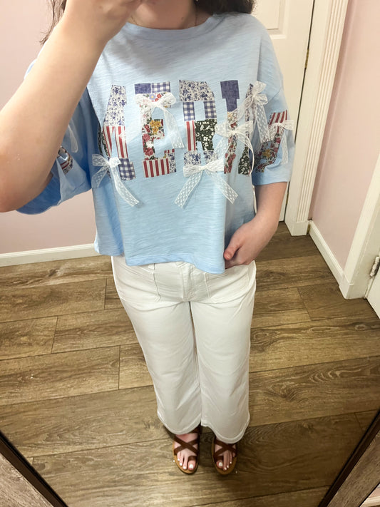 ‘America’ Lace Bow Tee