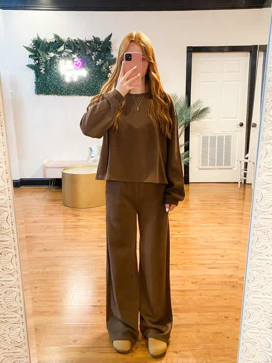 Kade Ribbed Two Piece Set, Brown