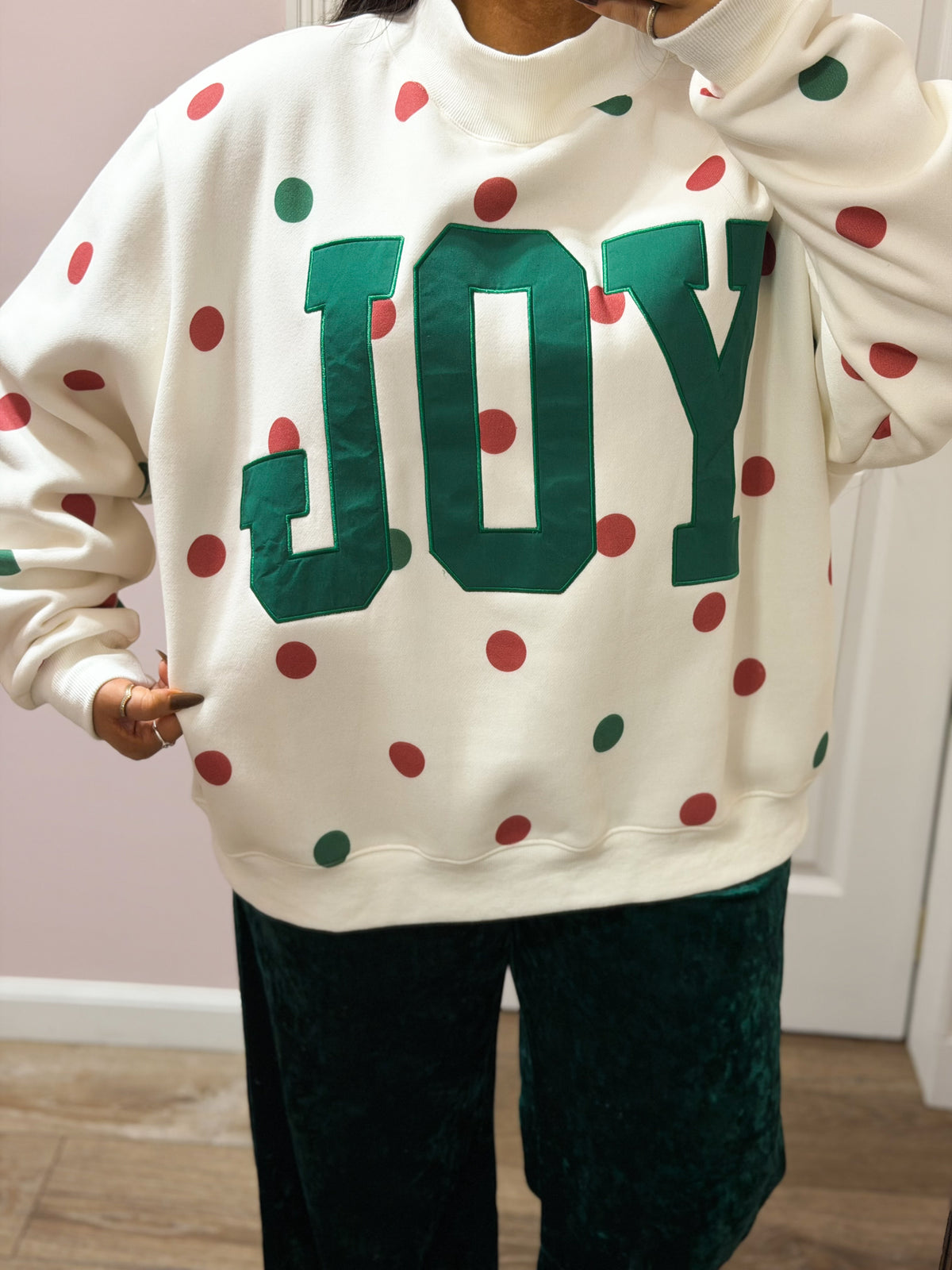 JOY Applique Patch Polka Dot Sweatshirt