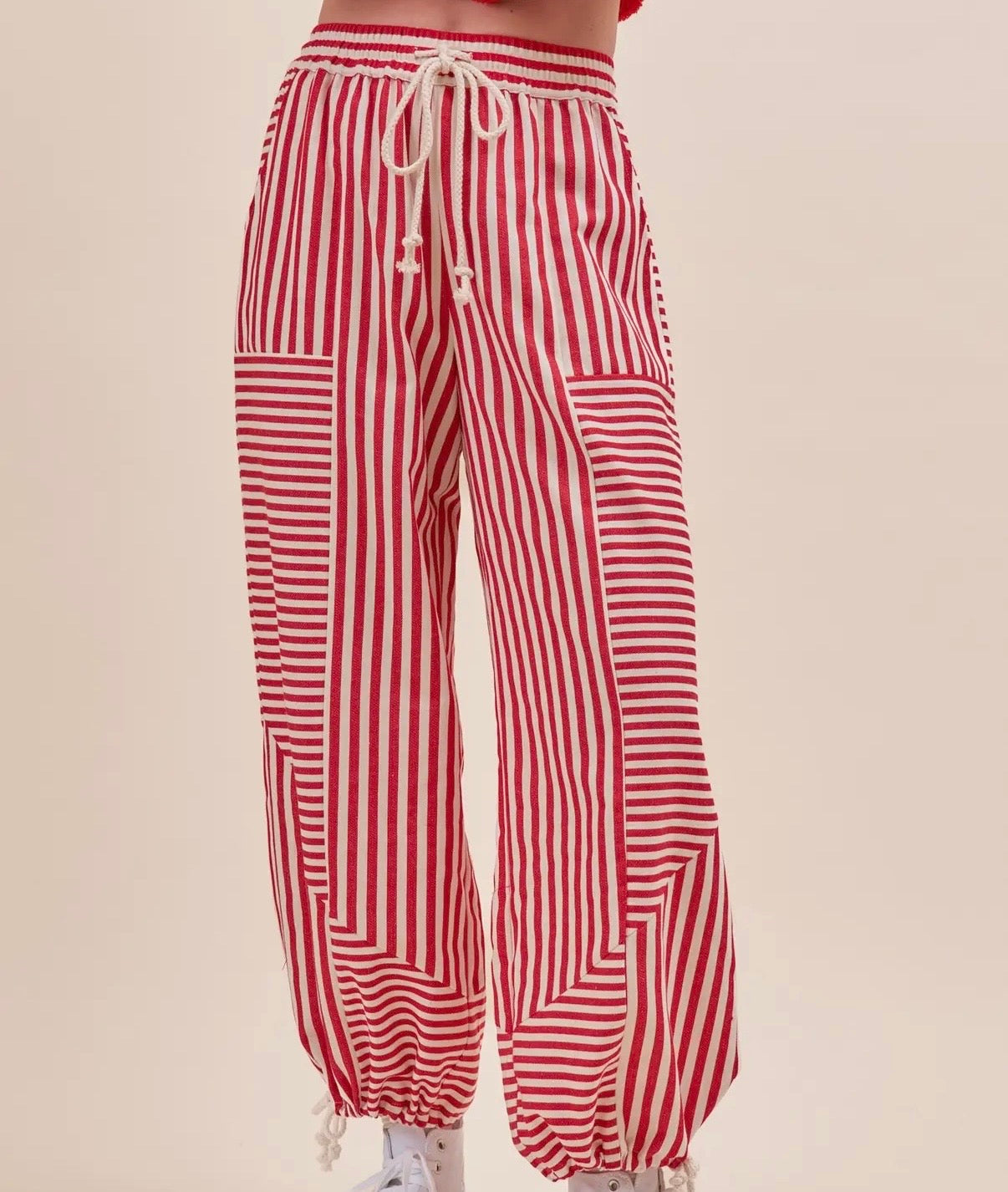 Straight Forward Mixed Stripes Pants, Red