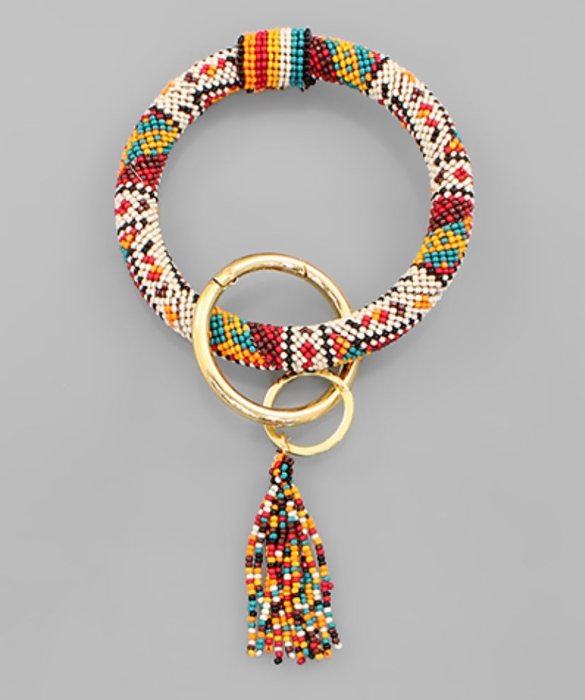 Pattern Beaded Keychain Bracelet