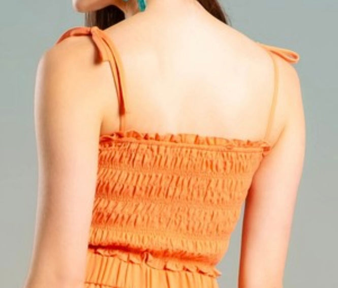 Smocked Tie Strap Top, Orange