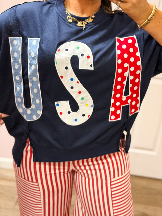 Polka Dot “USA” Lettered Top
