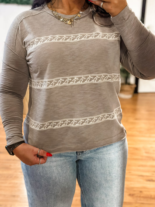 Embroidery Striped Top