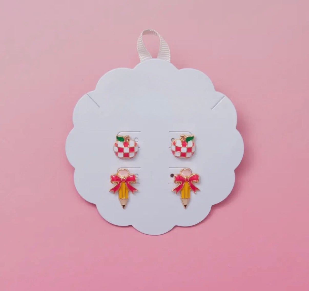 Pencil & Apple Stud Earring Set
