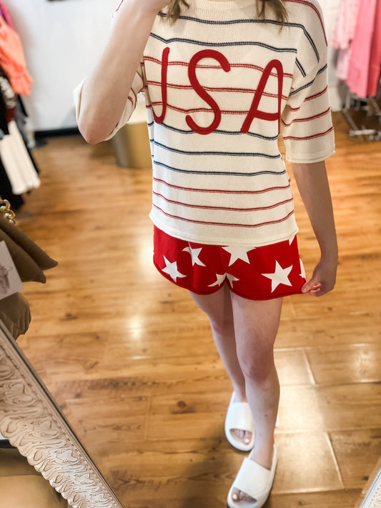 USA Stripe Knit Sweater Top